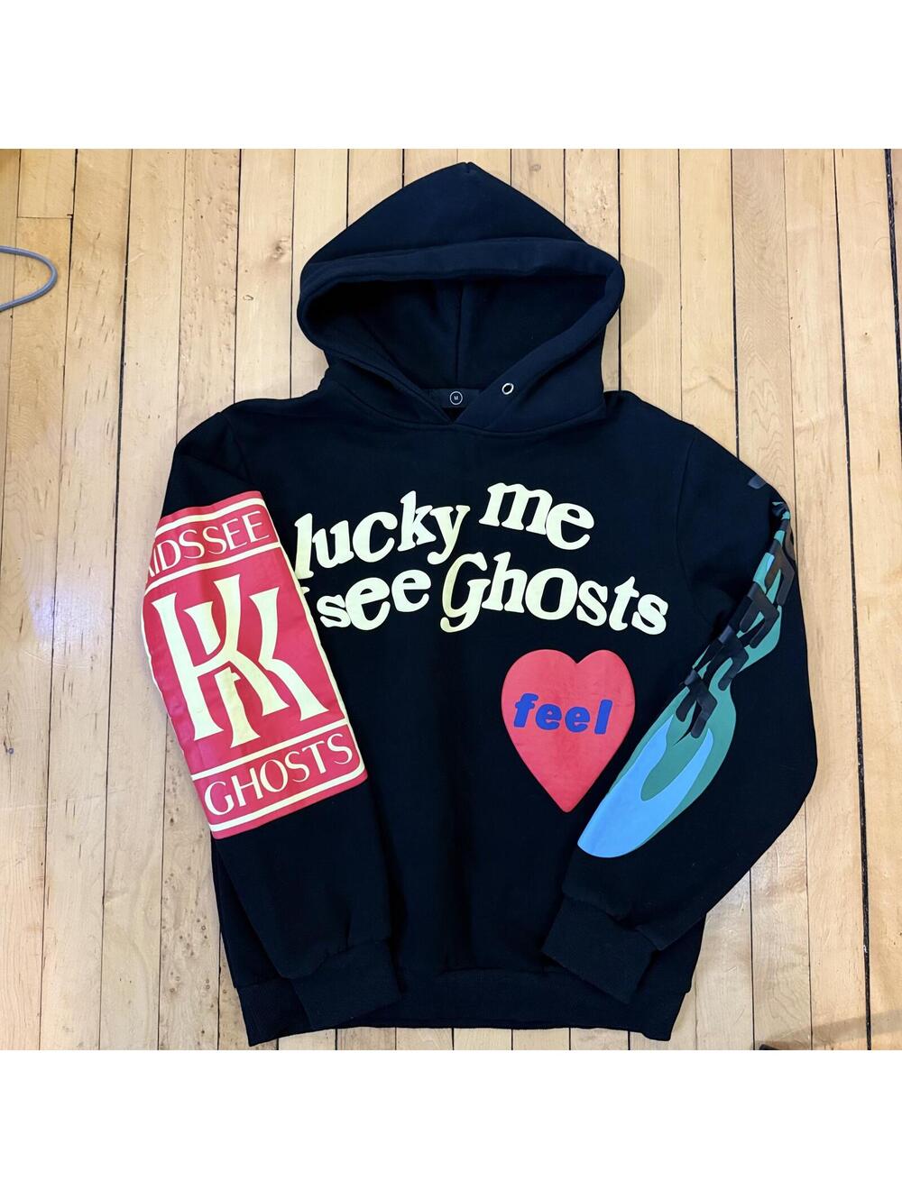 Lucky Me I See Ghosts West Inspired Graphic Hoodie Black Medium